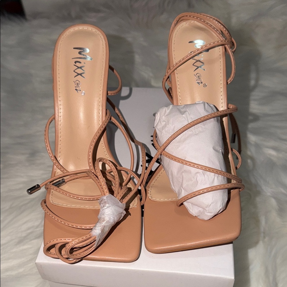 Mixx Shuz Nude Strappy Heels